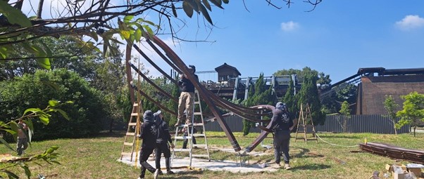 打造新式木構亭「弦閣」，先進木材技術減少材料耗用